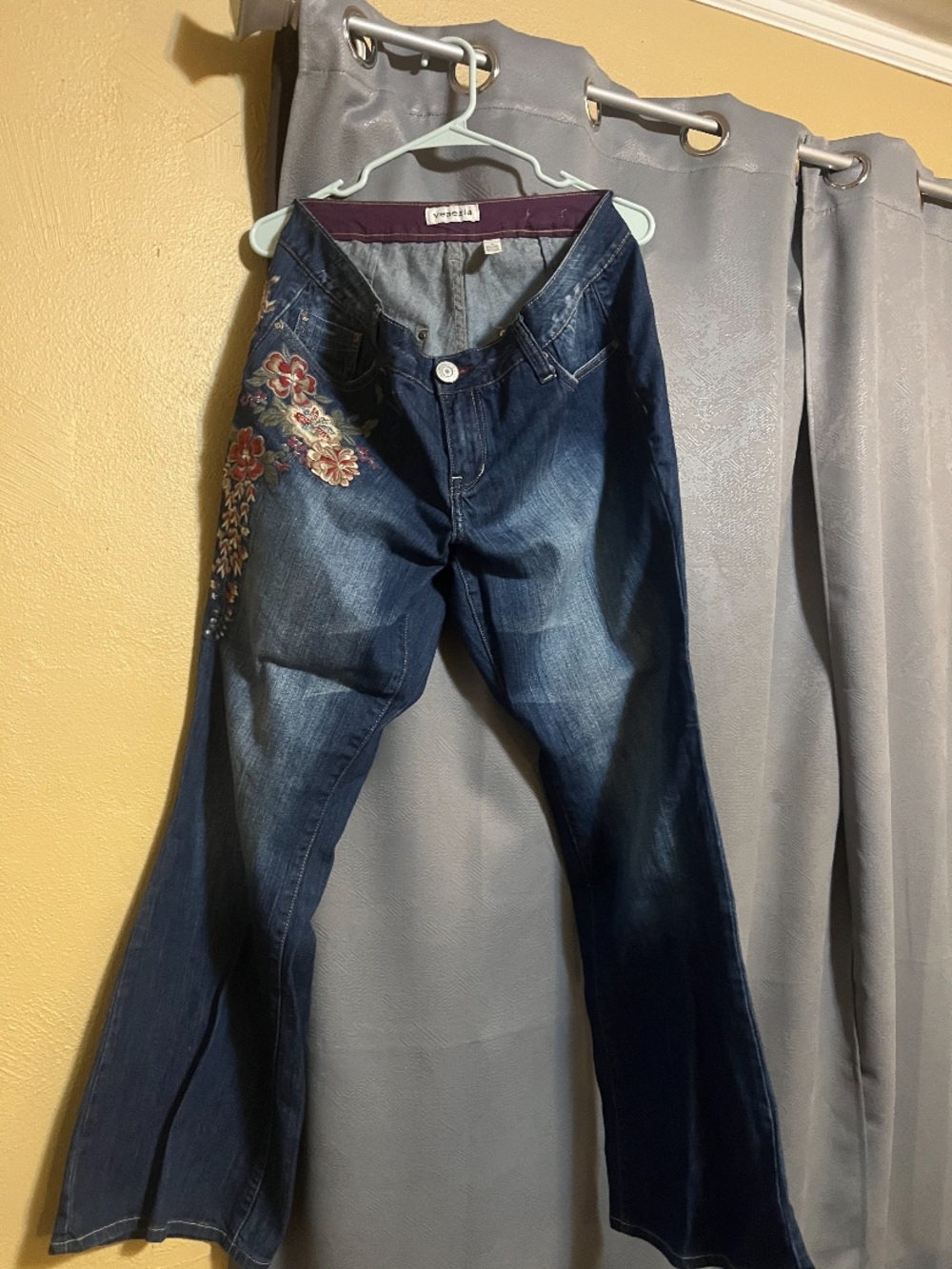Dark Blue Women’s Jeans with Floral Embroidery